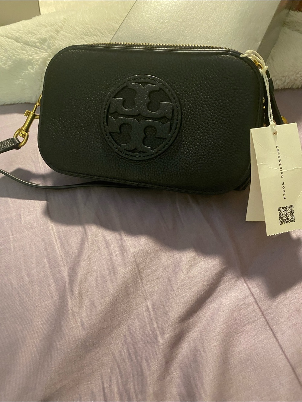 Tory Burch Black Pebbled Leather Logo Crossbody